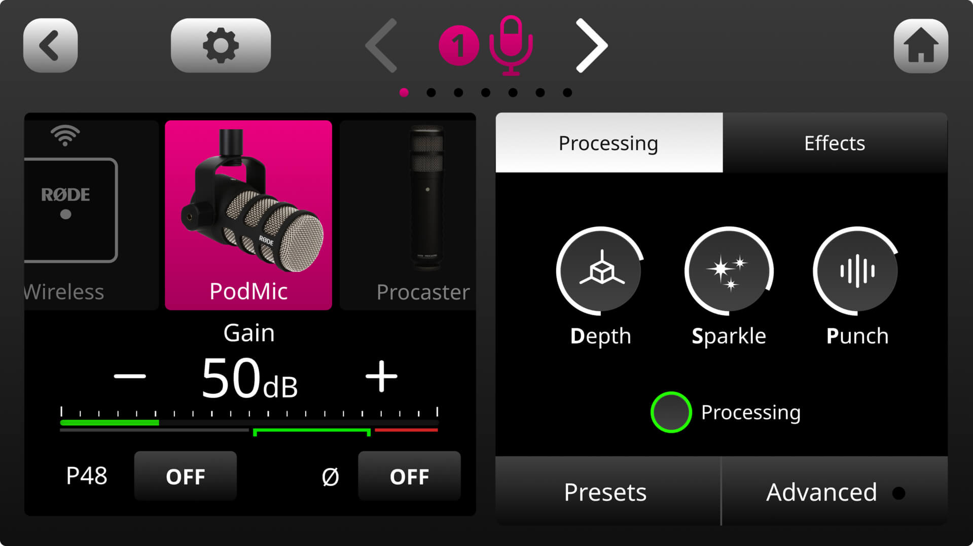 RØDECaster Duo audio processing controls